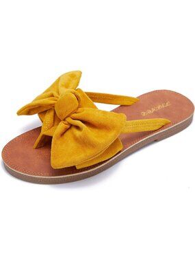 Women's Yellow Summer Flip Flops Ring Toe Strappy Slip On Gladiator Flat Sandals